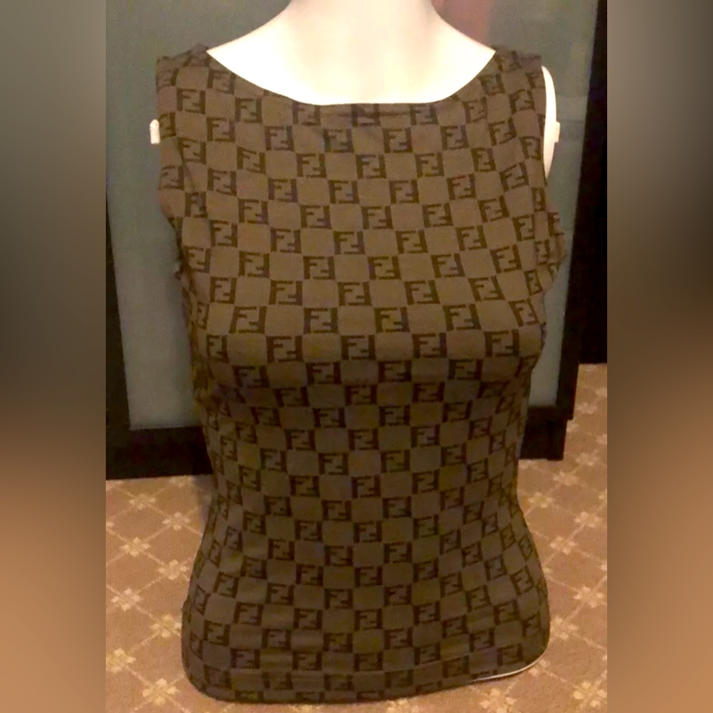 Fendi Tank Top Ff Zucca Pattern Brown 40 Small Medium It 2 4